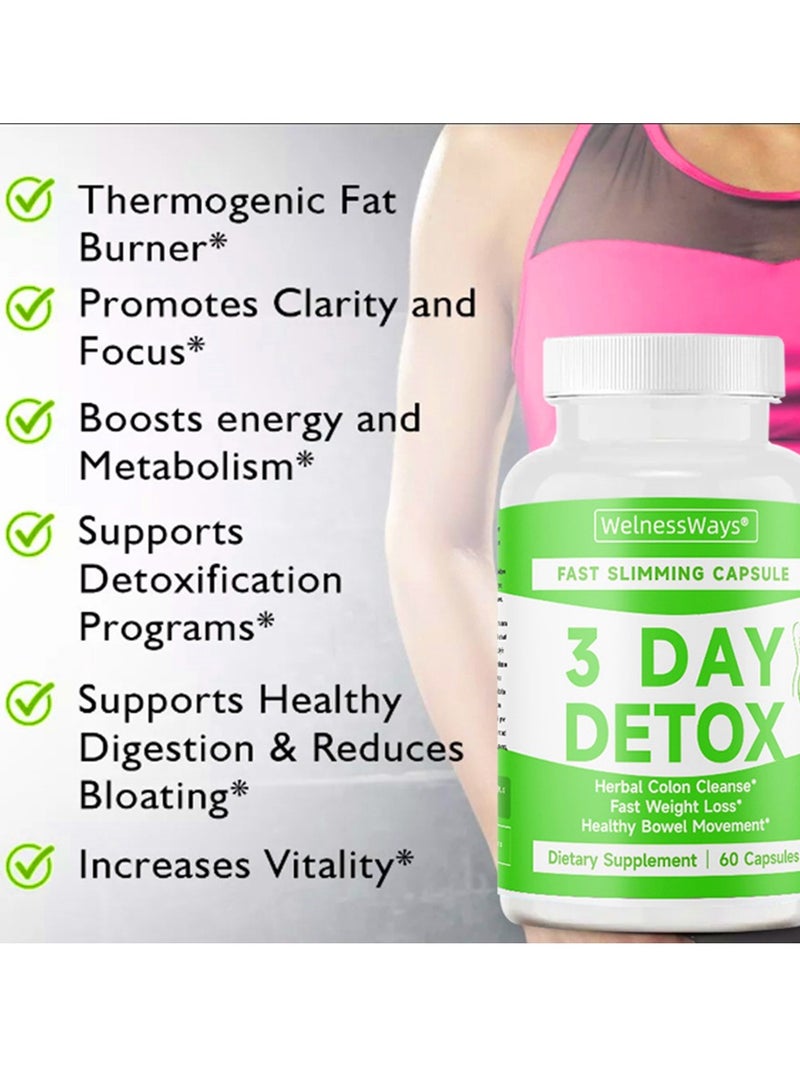 WelnessWays 3-Day Fast-Acting Detox & Slimming Capsules | Herbal Colon Cleanse + Rapid Fat Burning | 60 Capsules Dietary Supplement - Image 2