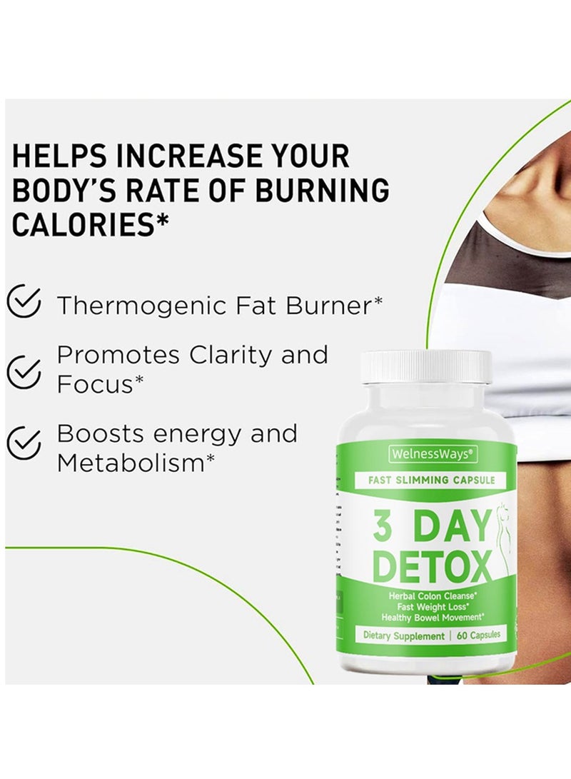 WelnessWays 3-Day Fast-Acting Detox & Slimming Capsules | Herbal Colon Cleanse + Rapid Fat Burning | 60 Capsules Dietary Supplement - Image 4