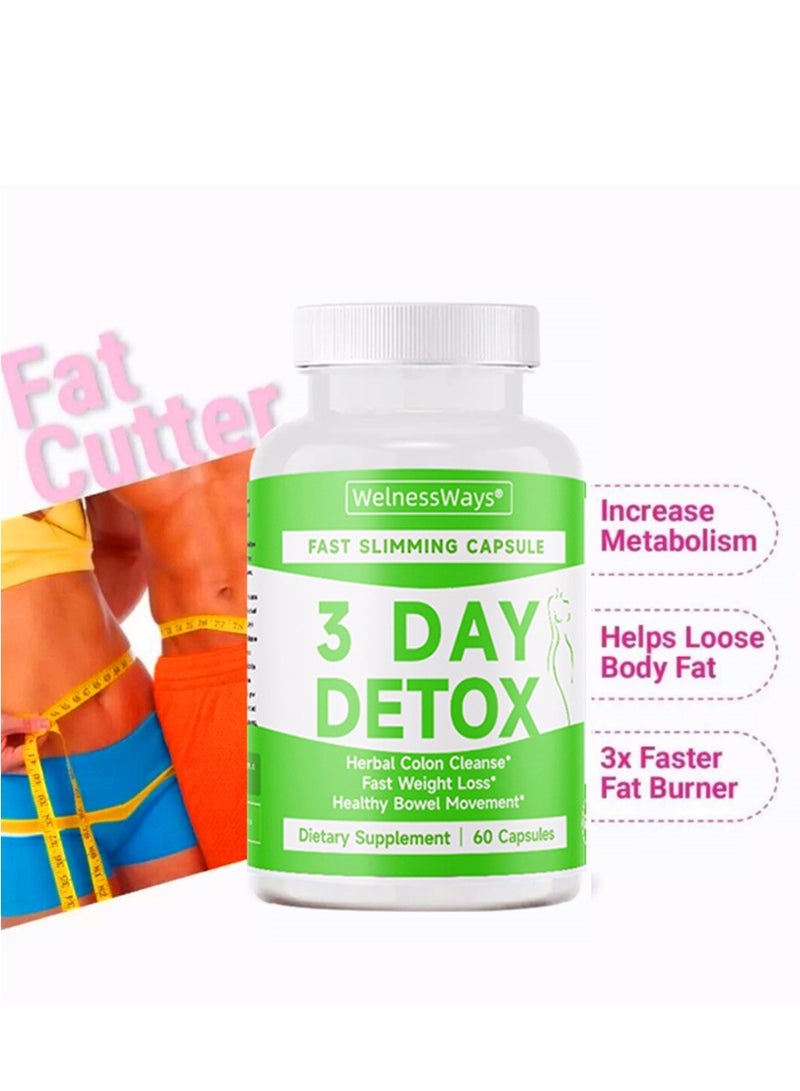 WelnessWays 3-Day Fast-Acting Detox & Slimming Capsules | Herbal Colon Cleanse + Rapid Fat Burning | 60 Capsules Dietary Supplement - Image 3