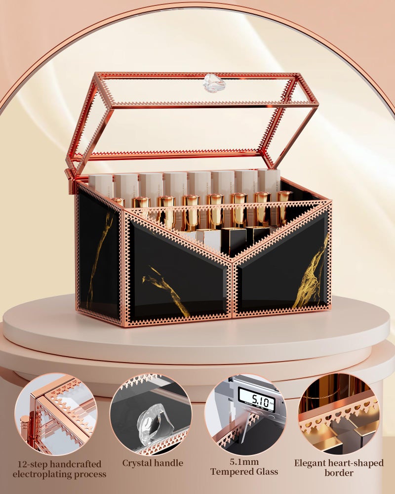 Youdepot Lipstick Organizer Lipstick Holder - 24 Spaces, Tempered Glass Lip Gloss and Perfume Organizer,Vanity Lipstick Holder and Organizer.Black - Image 4