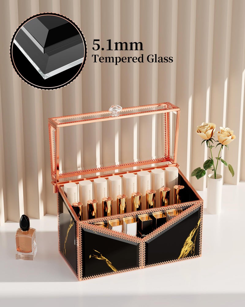 Youdepot Lipstick Organizer Lipstick Holder - 24 Spaces, Tempered Glass Lip Gloss and Perfume Organizer,Vanity Lipstick Holder and Organizer.Black - Image 2