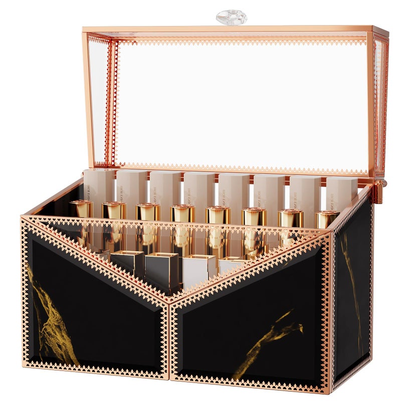 Youdepot Lipstick Organizer Lipstick Holder - 24 Spaces, Tempered Glass Lip Gloss and Perfume Organizer,Vanity Lipstick Holder and Organizer.Black - Image 1