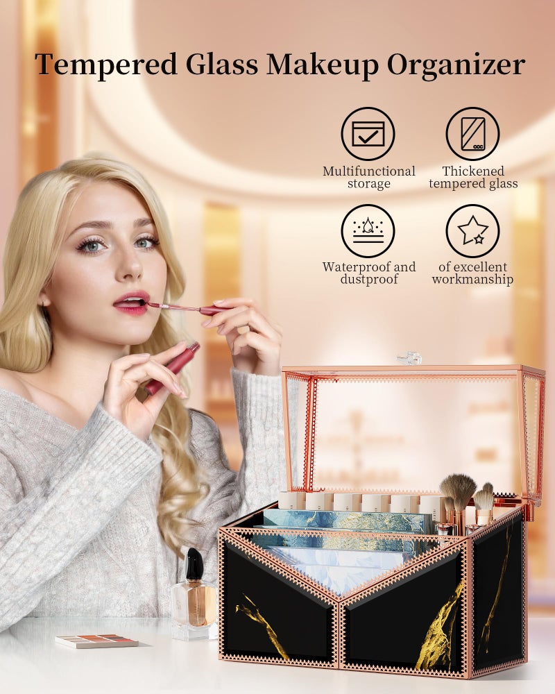 Youdepot Lipstick Organizer Lipstick Holder - 24 Spaces, Tempered Glass Lip Gloss and Perfume Organizer,Vanity Lipstick Holder and Organizer.Black - Image 5