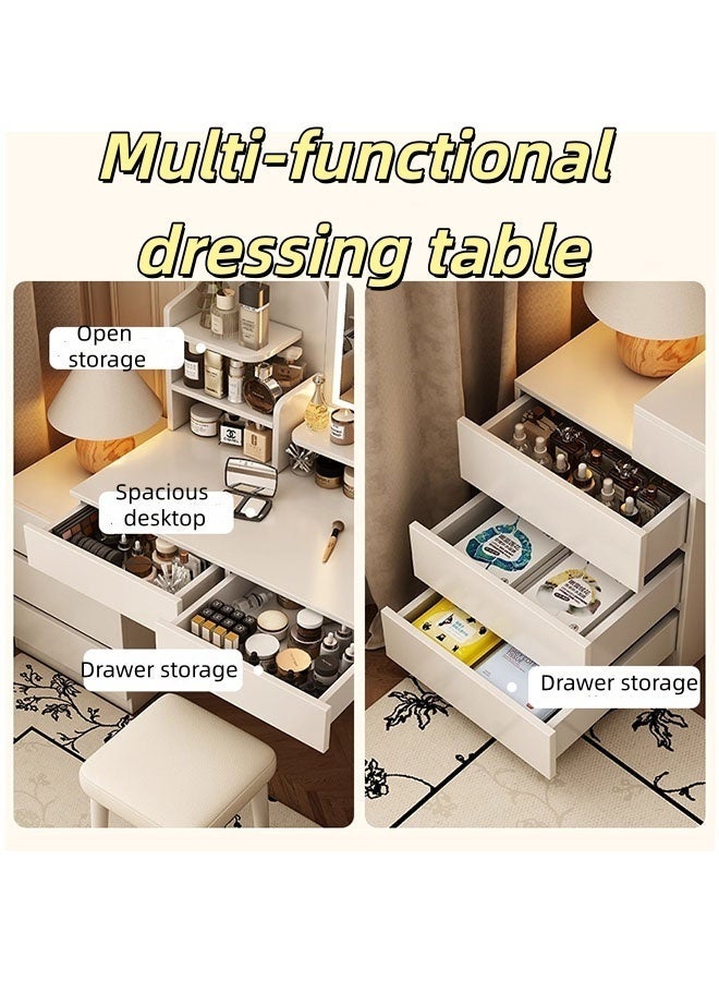JCB CHIC White Makeup Vanity Desk with LED Lighted Mirror, Moveable Side Cabinet,Modern Dressing Table with Adjustable Light for Bedroom ，Multi-Storage Makeup Vanity Table with Retractable Side Cabinets for Women/Girls - Image 3