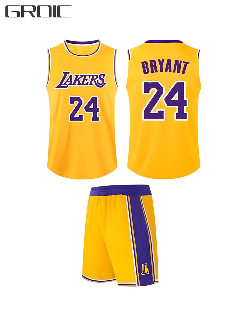 GROIC Kobe Bryant Jersey 24# Basketball T Shirt and Shorts,Basketball Jersey for Adults,Basketball Suits,BasketballJersey Set(Yellow,4XL)  - Image 1