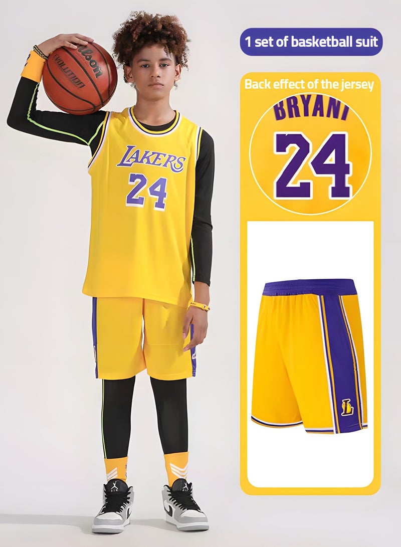 GROIC Kobe Bryant Jersey 24# Basketball T Shirt and Shorts,Basketball Jersey for Adults,Basketball Suits,BasketballJersey Set(Yellow,4XL)  - Image 2