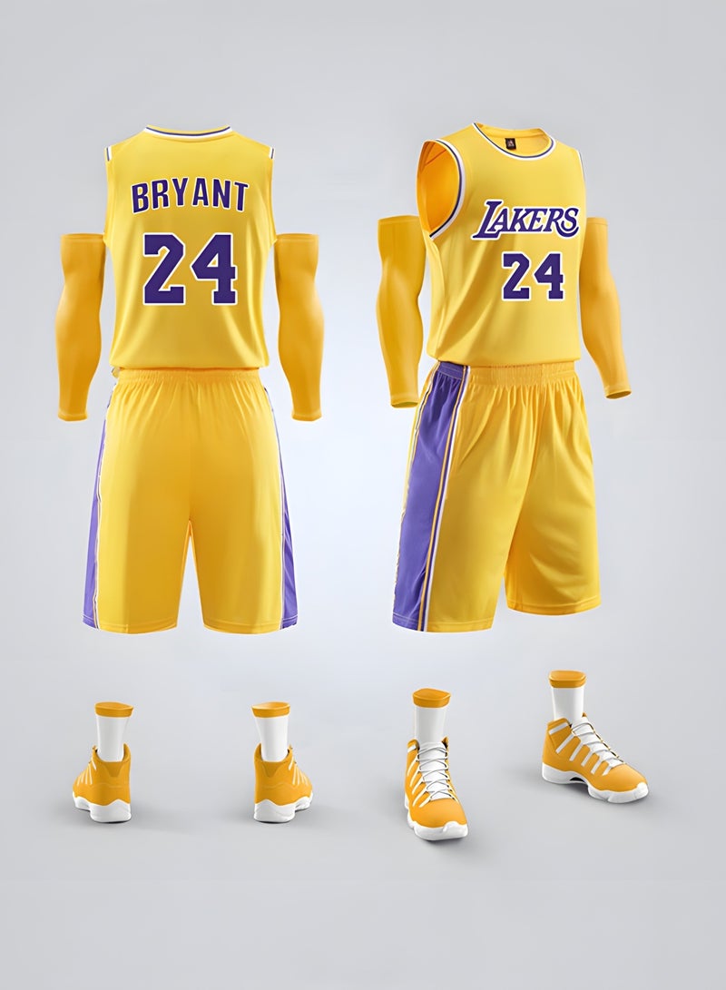GROIC Kobe Bryant Jersey 24# Basketball T Shirt and Shorts,Basketball Jersey for Adults,Basketball Suits,BasketballJersey Set(Yellow,4XL)  - Image 5