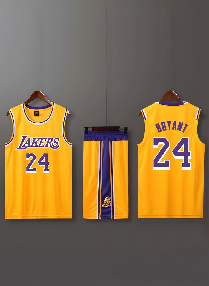 GROIC Kobe Bryant Jersey 24# Basketball T Shirt and Shorts,Basketball Jersey for Adults,Basketball Suits,BasketballJersey Set(Yellow,4XL)  - Image 4