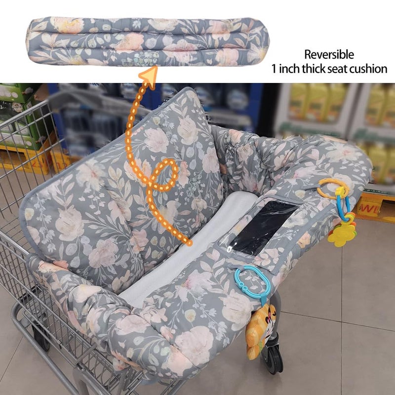 ICOPUCA Shopping Cart Cover for Baby, 2 in 1 cart Cover for Babies N high Chair Cover, Padded Grocery cart seat Cover for Baby Girl boy, with 1” Thick/Removable/Reversible Cushion, Flowers; - Image 5