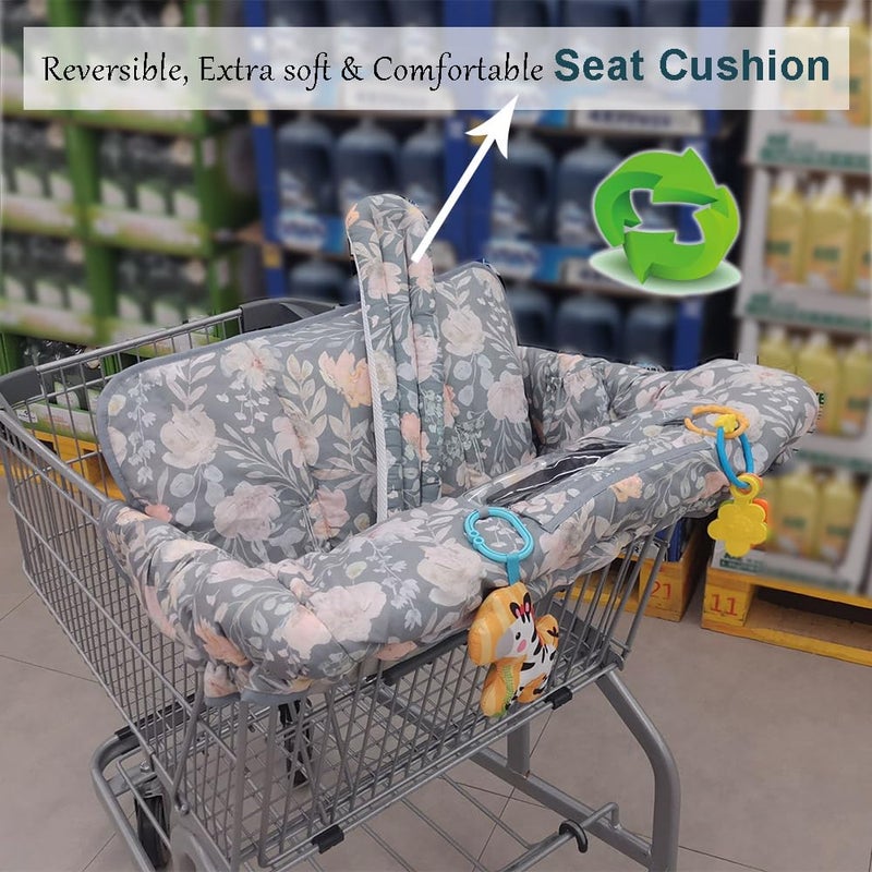 ICOPUCA Shopping Cart Cover for Baby, 2 in 1 cart Cover for Babies N high Chair Cover, Padded Grocery cart seat Cover for Baby Girl boy, with 1” Thick/Removable/Reversible Cushion, Flowers; - Image 4