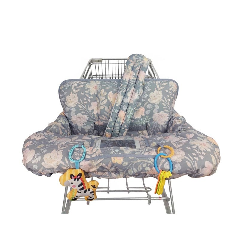 ICOPUCA Shopping Cart Cover for Baby, 2 in 1 cart Cover for Babies N high Chair Cover, Padded Grocery cart seat Cover for Baby Girl boy, with 1” Thick/Removable/Reversible Cushion, Flowers; - Image 1