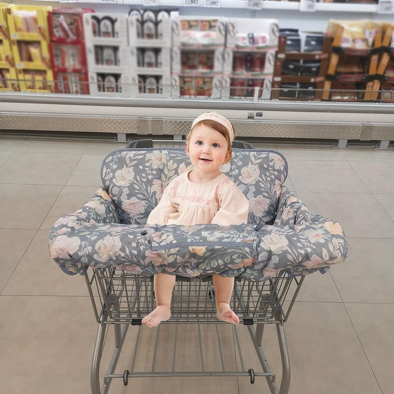 ICOPUCA Shopping Cart Cover for Baby, 2 in 1 cart Cover for Babies N high Chair Cover, Padded Grocery cart seat Cover for Baby Girl boy, with 1” Thick/Removable/Reversible Cushion, Flowers; - Image 2