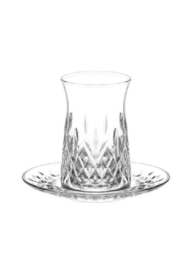 LAV 12-Piece Odin Tea Set – 6 Tea Glasses (170 ml) + 6 Glass Saucers (124 mm) – Elegant Clear Set for Daily Use & Guest Serving - Image 1