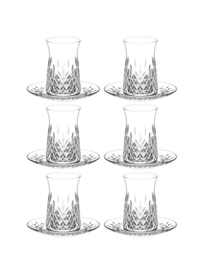 LAV 12-Piece Odin Tea Set – 6 Tea Glasses (170 ml) + 6 Glass Saucers (124 mm) – Elegant Clear Set for Daily Use & Guest Serving - Image 2