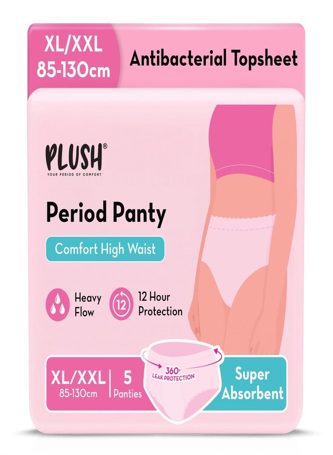 Plush Comfort High Waist Disposable Period Panty for Women, 5 Pcs XL/XXL (85-130 cm) | Anti-Bacterial | Non-Bulky Snug Fit | 12-Hour Protection | 360° Coverage | Rash-Free | Ideal for Overnight Use - Image 1