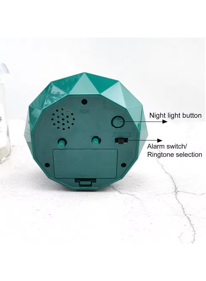 Rubik Alarm Clock LED Light, Silent Non-Ticking Quartz Analog Clock Diamond Cut Texture for Desk Table Bedrooms Bedside (Green)  - Image 4