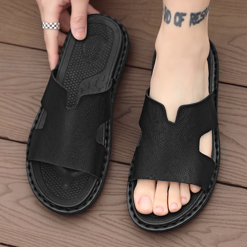 European Summer 2026 New Men'S Black High-End Style Slip-On Beach Sandals Lightweight Non-Slip Cool Slippers - Image 1