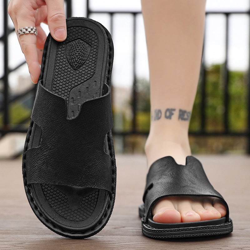 European Summer 2026 New Men'S Black High-End Style Slip-On Beach Sandals Lightweight Non-Slip Cool Slippers - Image 5