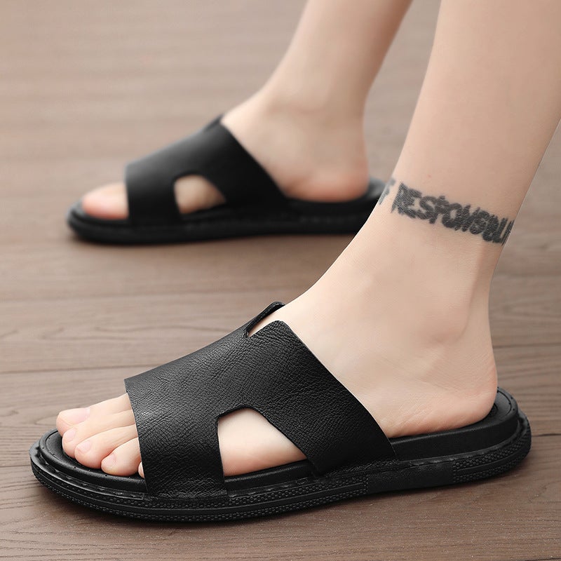 European Summer 2026 New Men'S Black High-End Style Slip-On Beach Sandals Lightweight Non-Slip Cool Slippers - Image 2