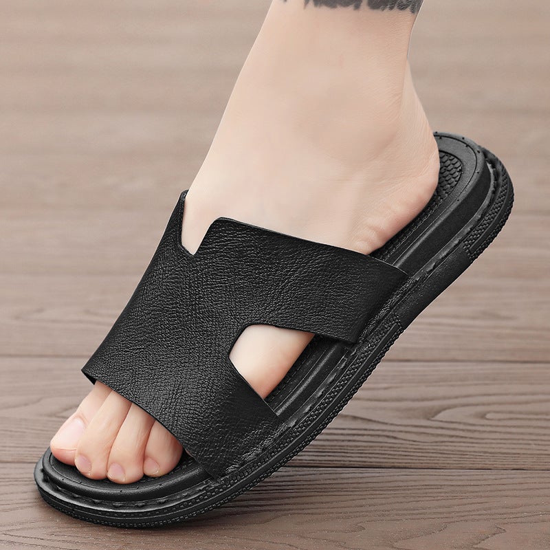 European Summer 2026 New Men'S Black High-End Style Slip-On Beach Sandals Lightweight Non-Slip Cool Slippers - Image 4