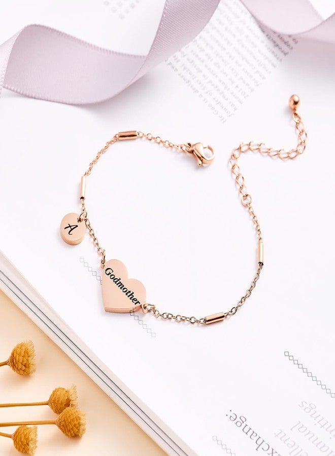 CHENVA Godmother Gifts Initial Bracelet Bangle for Women Gift for Godmother from Goddaughter (Godmother Bracelet-A-Rose Gold) - Image 3