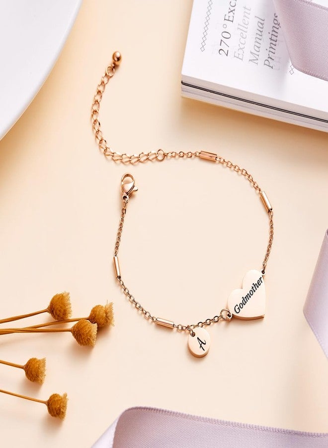 CHENVA Godmother Gifts Initial Bracelet Bangle for Women Gift for Godmother from Goddaughter (Godmother Bracelet-A-Rose Gold) - Image 2