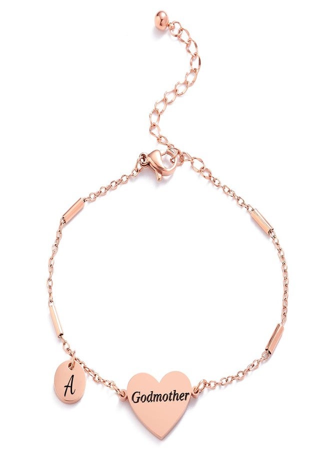 CHENVA Godmother Gifts Initial Bracelet Bangle for Women Gift for Godmother from Goddaughter (Godmother Bracelet-A-Rose Gold) - Image 1