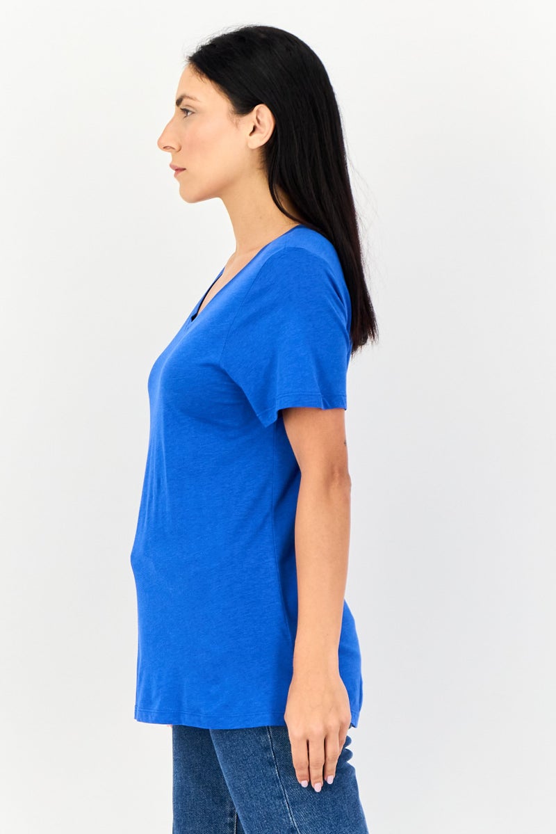 Member's Mark Women V Neck Short Sleeve Plain T-Shirt, Blue - Image 3