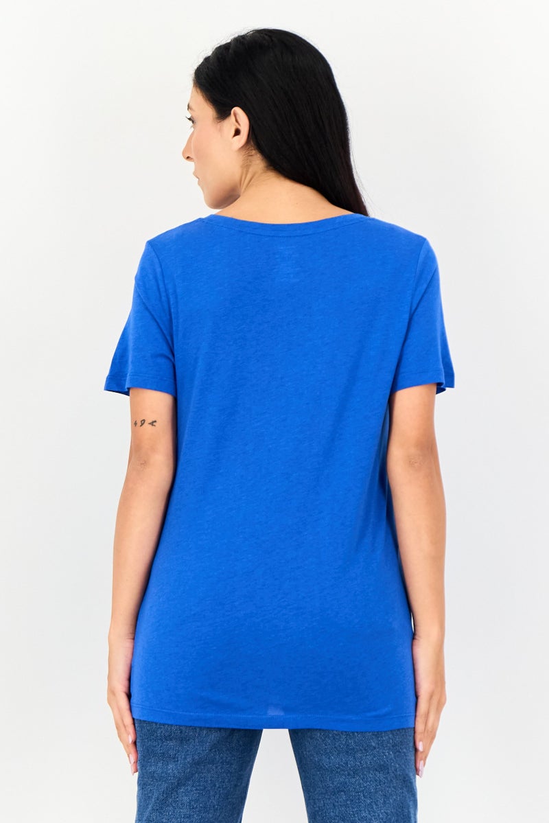 Member's Mark Women V Neck Short Sleeve Plain T-Shirt, Blue - Image 4