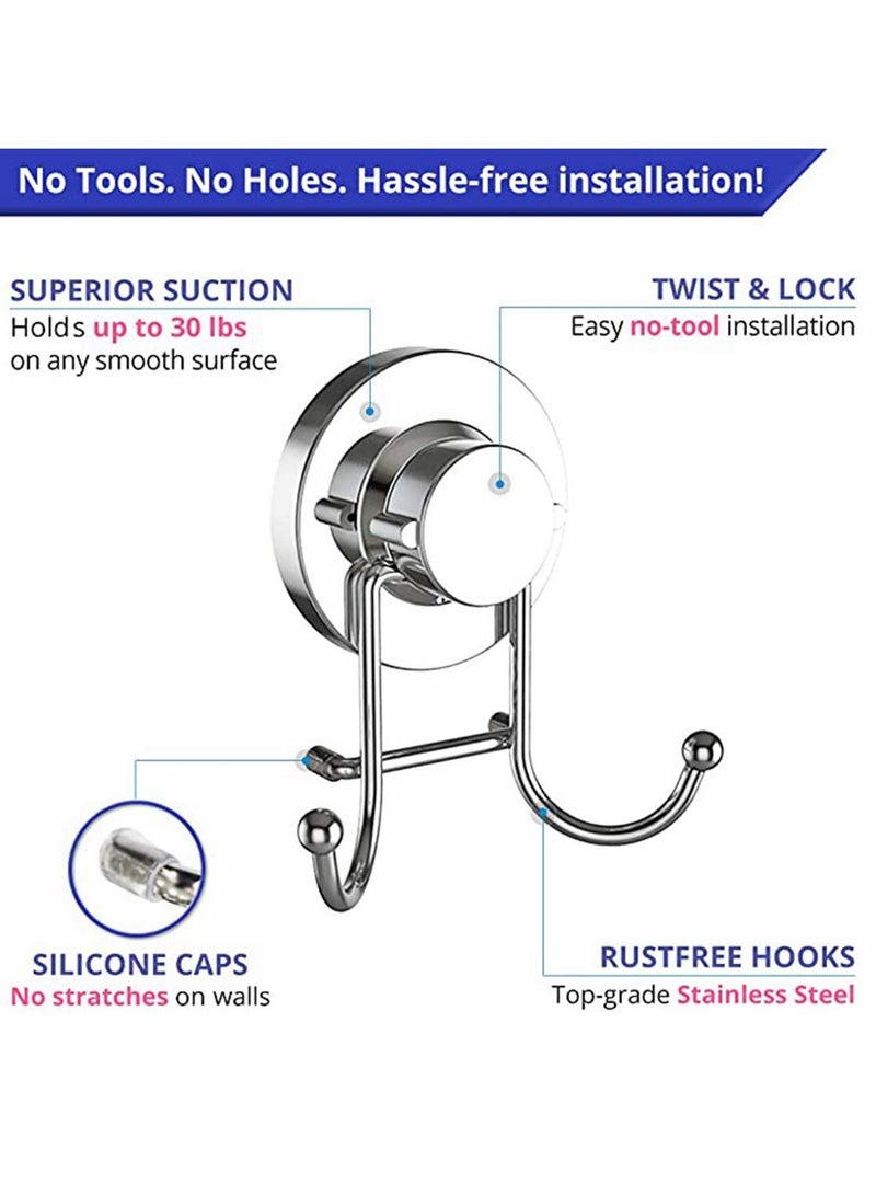 KASTWAVE 2 Double Hook Wall Hooks Stainless Steel Suction Cup Hooks Bath Towel Heavy Duty Hook Suction Cup Rust Proof Wall Hooks Kitchen and Bathroom Vacuum Suction Hook Suction Hanger  - Image 2