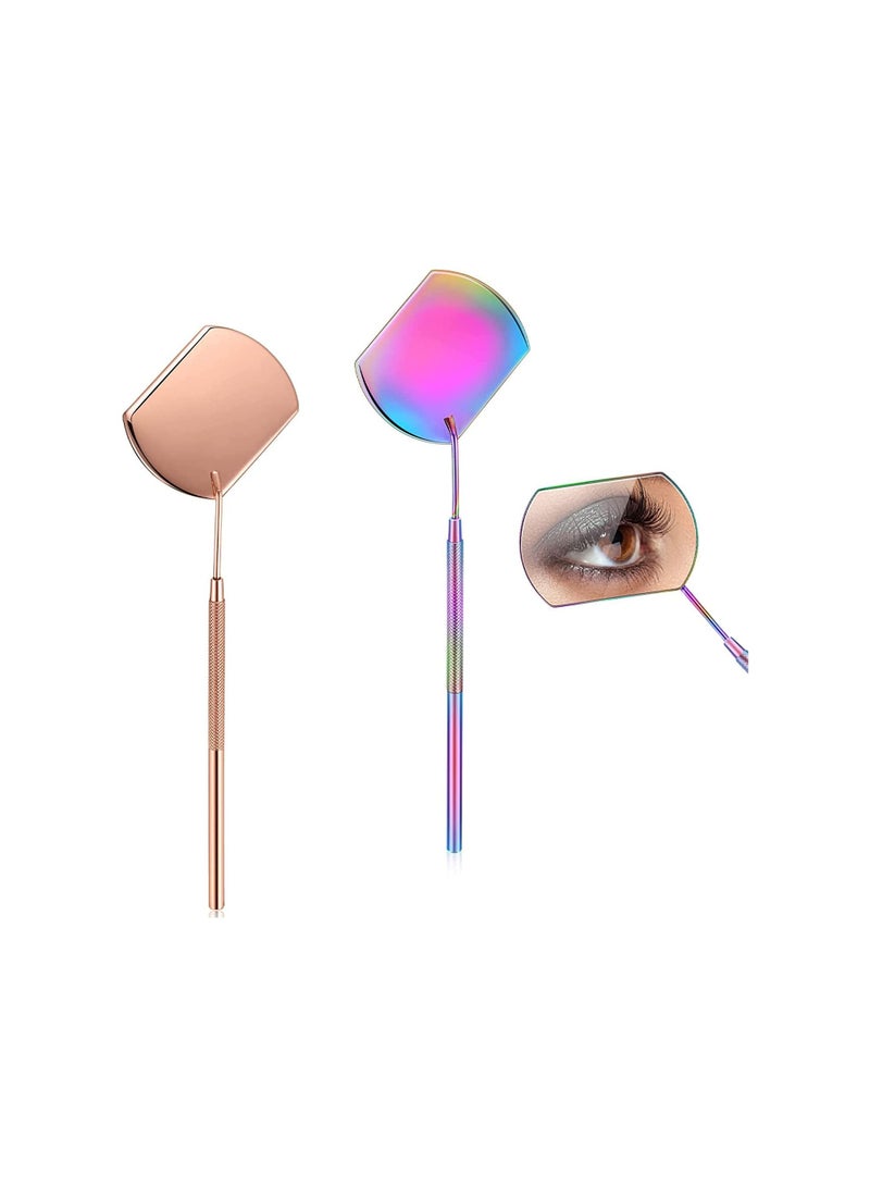 2 Pieces Portable Eyelash Mirror Tools Rainbow and Rose. - Image 1