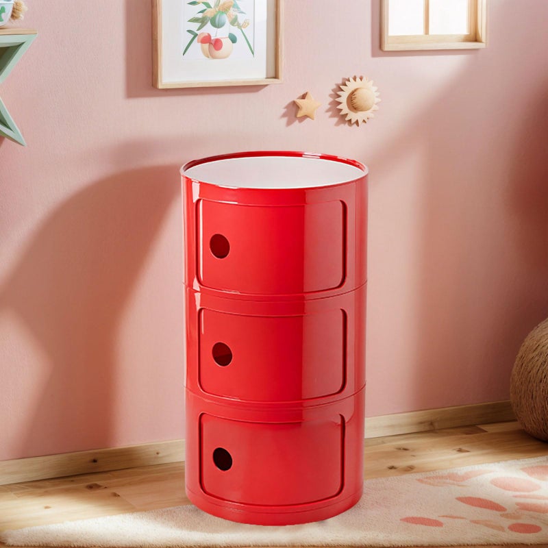 BxuxJar 3 Tier Round Nightstand with Drawer, Red Round Side Table Small Plastic Storage End Table Suitable for Bedroom, Living Room, Bathroom - Image 5