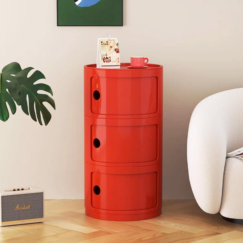 BxuxJar 3 Tier Round Nightstand with Drawer, Red Round Side Table Small Plastic Storage End Table Suitable for Bedroom, Living Room, Bathroom - Image 2