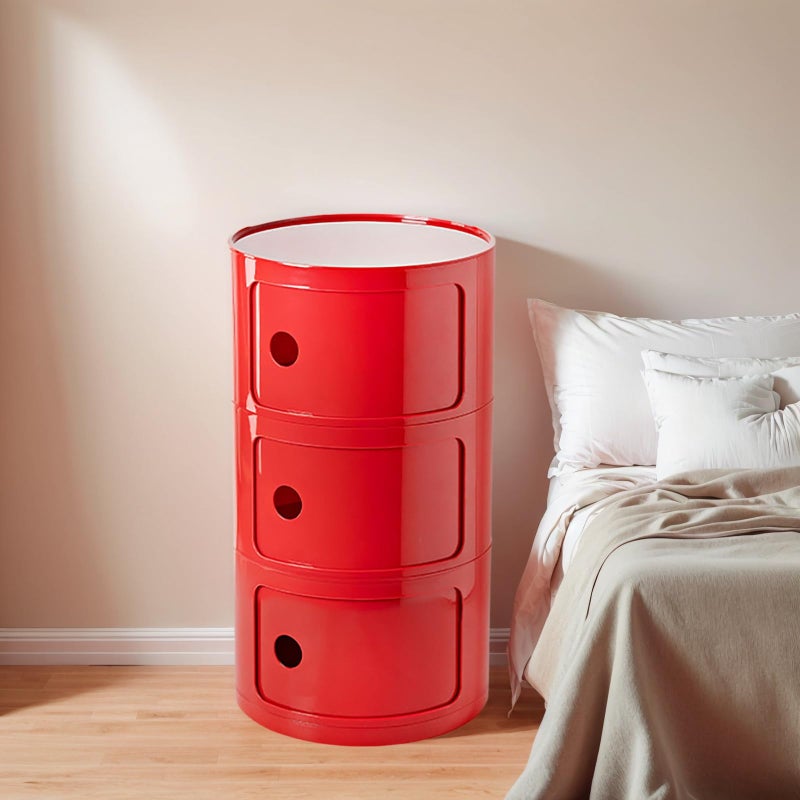 BxuxJar 3 Tier Round Nightstand with Drawer, Red Round Side Table Small Plastic Storage End Table Suitable for Bedroom, Living Room, Bathroom - Image 4