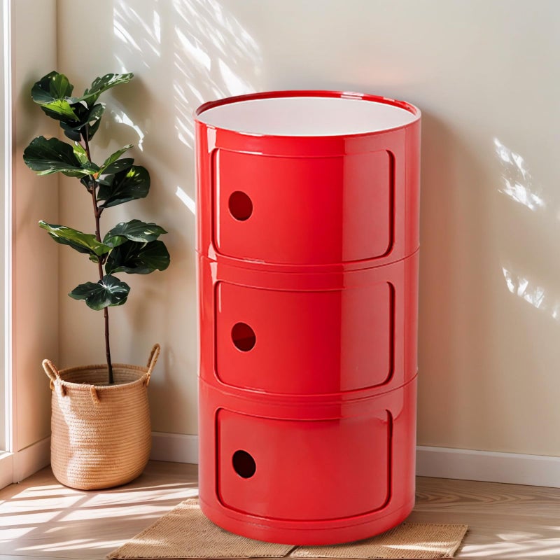 BxuxJar 3 Tier Round Nightstand with Drawer, Red Round Side Table Small Plastic Storage End Table Suitable for Bedroom, Living Room, Bathroom - Image 3