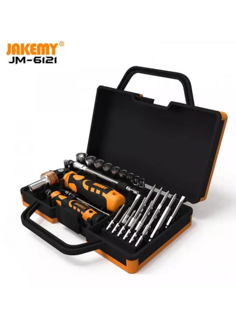 JAKEMY JM-6121 31-in-1 Professional Repair Tool Set – Ratchet Handle, Extension Bars & Multi-bit Screwdrivers  - Image 1
