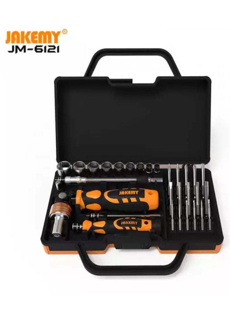 JAKEMY JM-6121 31-in-1 Professional Repair Tool Set – Ratchet Handle, Extension Bars & Multi-bit Screwdrivers  - Image 2