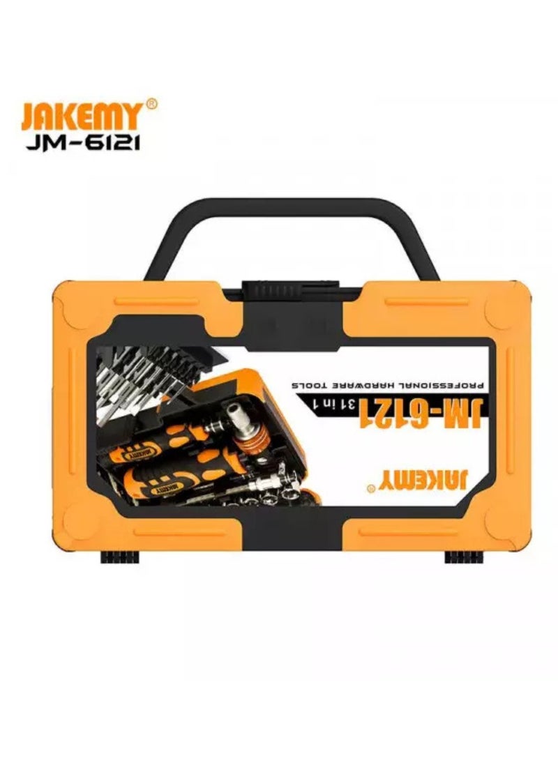 JAKEMY JM-6121 31-in-1 Professional Repair Tool Set – Ratchet Handle, Extension Bars & Multi-bit Screwdrivers  - Image 4