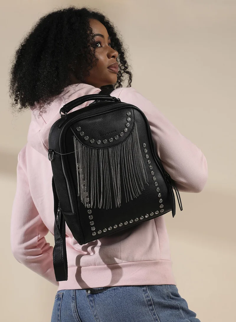 Haute Sauce  Fringed Mini Backpack - Black for Women | Best Price UAE