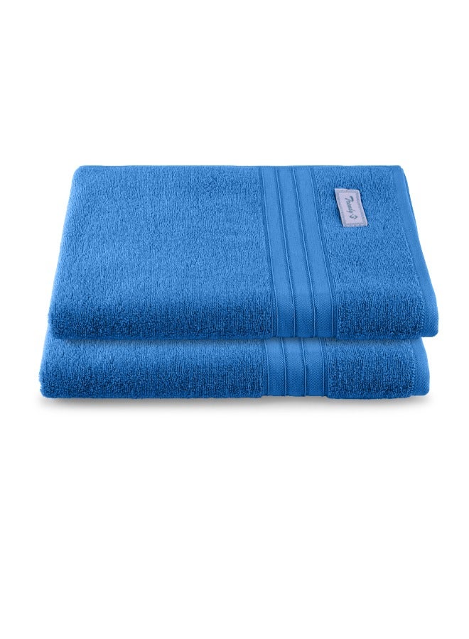 BYFT Home Trendy (Blue) Premium Cotton Bath Sheet (90 X 180 Cm-Set Of 2) Highly Absorbent, High Quality Bath Linen With Striped Dobby 550 Gsm - Image 2
