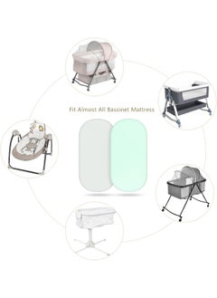 TILLYOU TILLYOU Ultra Soft Bassinet Fitted Sheets for Baby Boy Girl, Universal Fit for Cradle Oval Rectangle Hourglass Mattress, 2 Pack Gray and Green  - Image 3