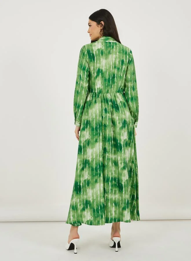 Styli Green Tie-Dye Dress