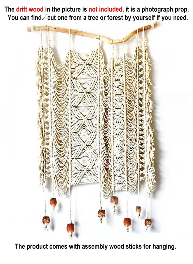 kiido Large Macrame Wall Hanging, Hand Woven Bohemian Tapestry, BoHo Wall Decor [With 2 Assemble Wooden Sticks] -Ethereal - Image 2