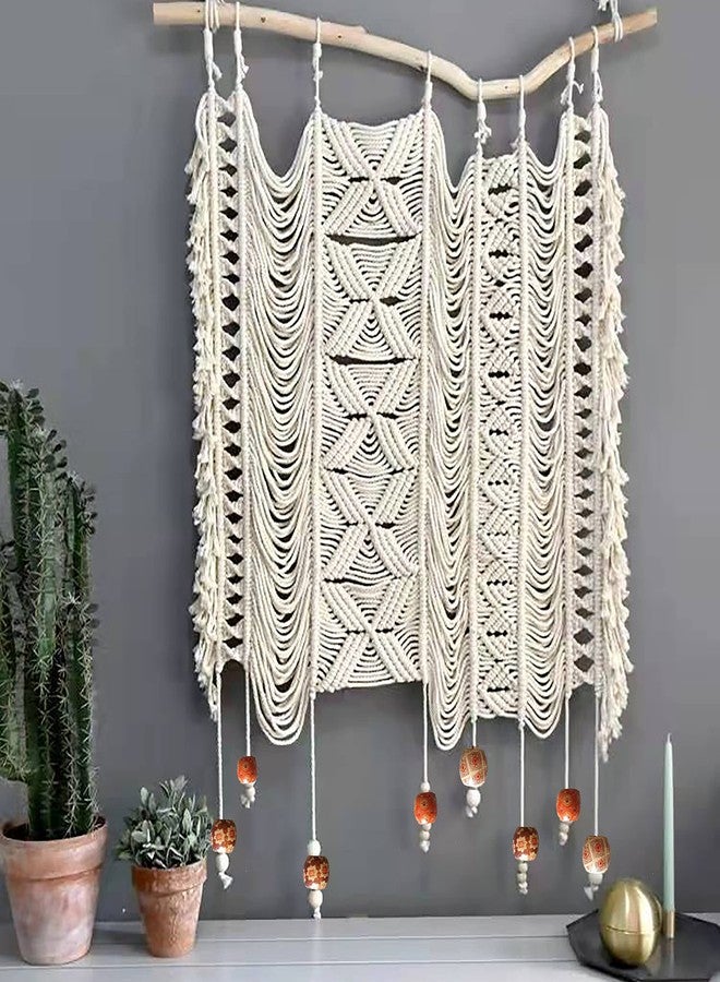 kiido Large Macrame Wall Hanging, Hand Woven Bohemian Tapestry, BoHo Wall Decor [With 2 Assemble Wooden Sticks] -Ethereal - Image 1
