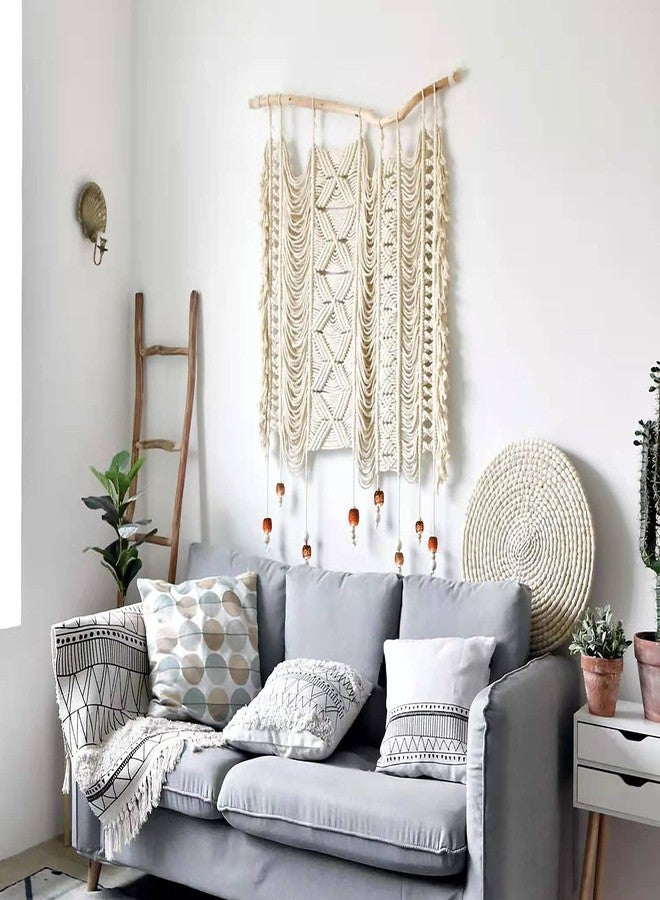 kiido Large Macrame Wall Hanging, Hand Woven Bohemian Tapestry, BoHo Wall Decor [With 2 Assemble Wooden Sticks] -Ethereal - Image 3