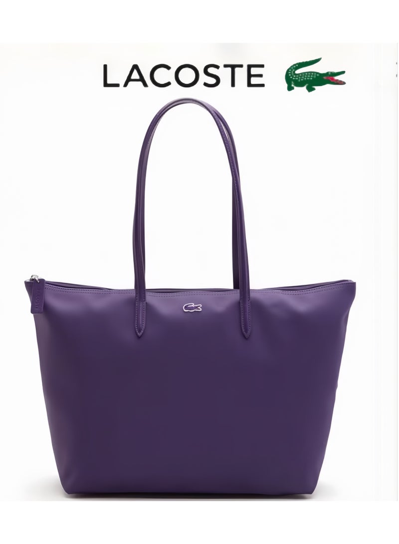 لاكوست حقيبة لوي كوت نسائية L12.12 Concept للأزياء متعددة الاستخدامات بسعة كبيرة، حقيبة يدوية أو على الكتف كبيرة الحجم بسحاب، باللون البنفسجي، 35 سم * 30 سم * 14 سم - Image 1