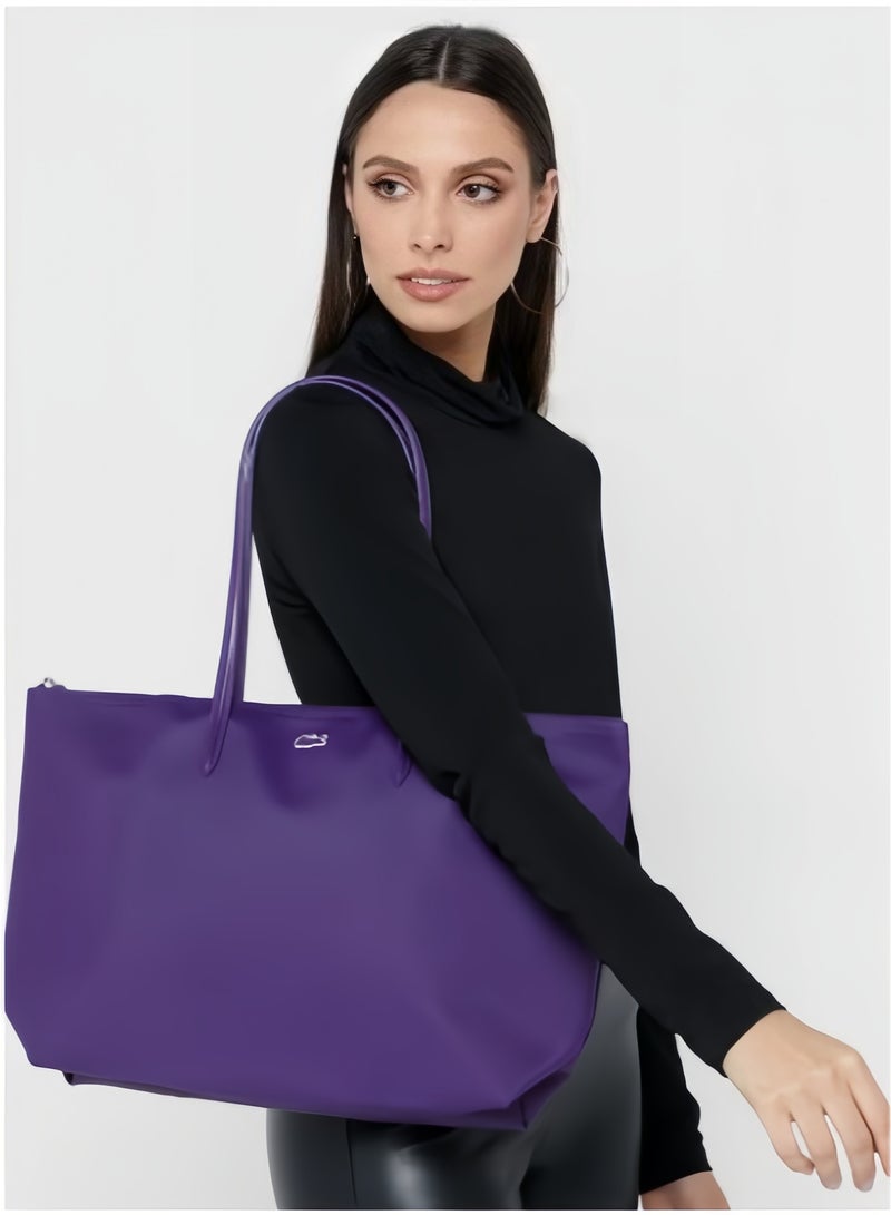 لاكوست حقيبة لوي كوت نسائية L12.12 Concept للأزياء متعددة الاستخدامات بسعة كبيرة، حقيبة يدوية أو على الكتف كبيرة الحجم بسحاب، باللون البنفسجي، 35 سم * 30 سم * 14 سم - Image 2