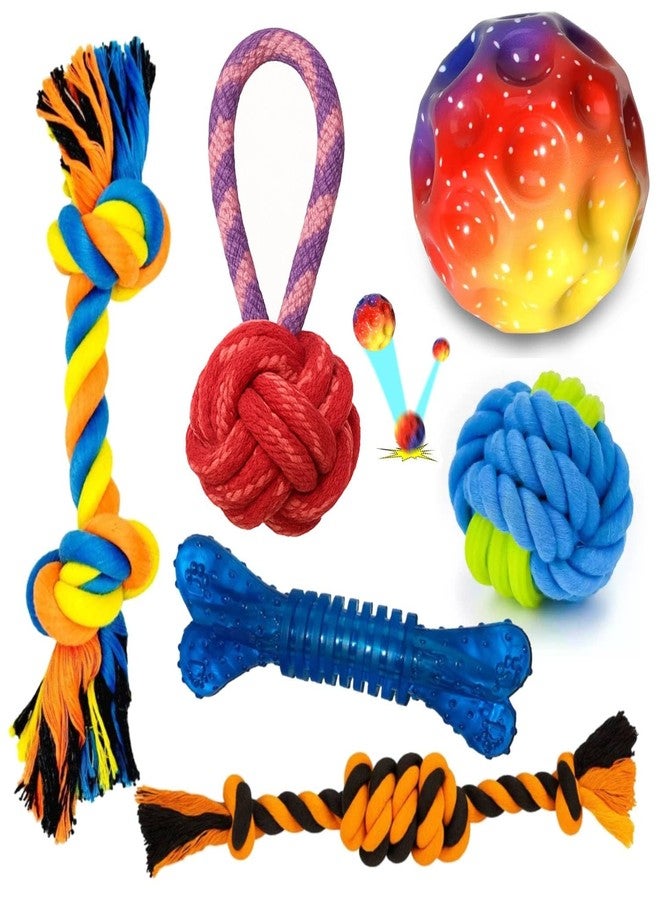 PETZLUV Dog Chew Toy Set for Small & Medium Dogs ? 6 Pieces Durable Rope Toys, Rubber Bone & Bouncy Foam Ball ? Interactive Dog Toys for Teething, Tug, Chew & Fetch ? Colorful & Safe - Color May Vary - Image 1