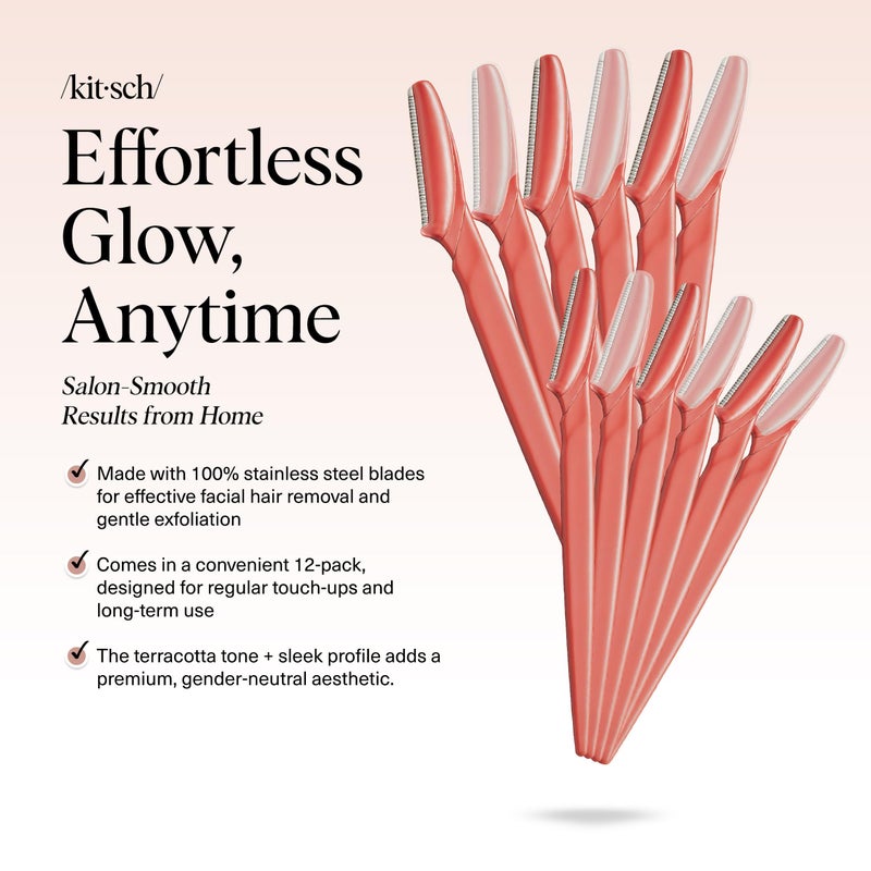 Kitsch Dermaplane Razor for Women Face â€“ Face Razors for Women & Men, Eyebrow Trimmer & Face Shaver â€“ Exfoliating Facial Razor & Skin Care Tool for Smoother Skin - Coral, 12 pcs - Image 2
