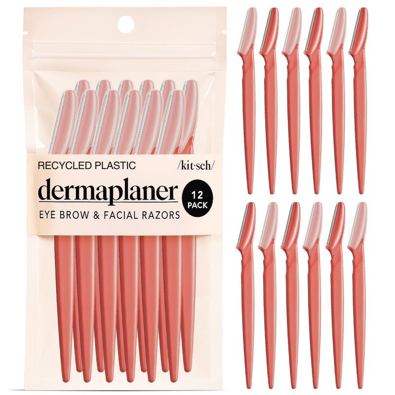 Kitsch Dermaplane Razor for Women Face â€“ Face Razors for Women & Men, Eyebrow Trimmer & Face Shaver â€“ Exfoliating Facial Razor & Skin Care Tool for Smoother Skin - Coral, 12 pcs - Image 1